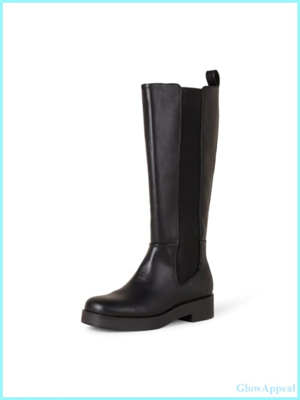 Tall Gusset Boot Square Toe Chunky Heel Faux Leather Knee High Boots